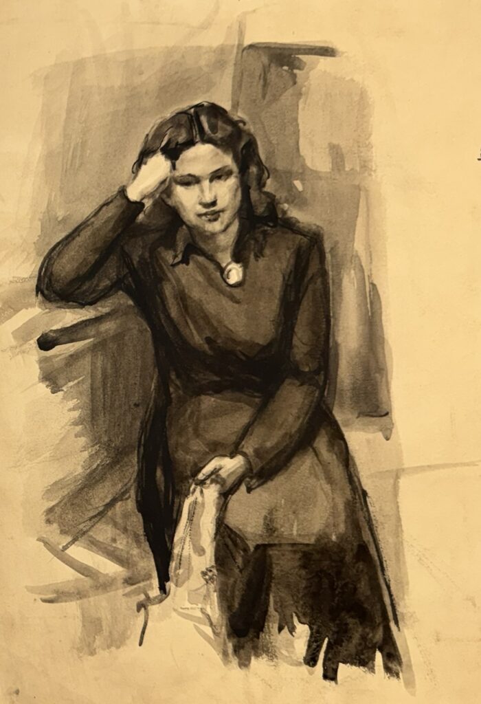 "Istuv naine musta kleidiga", 1950