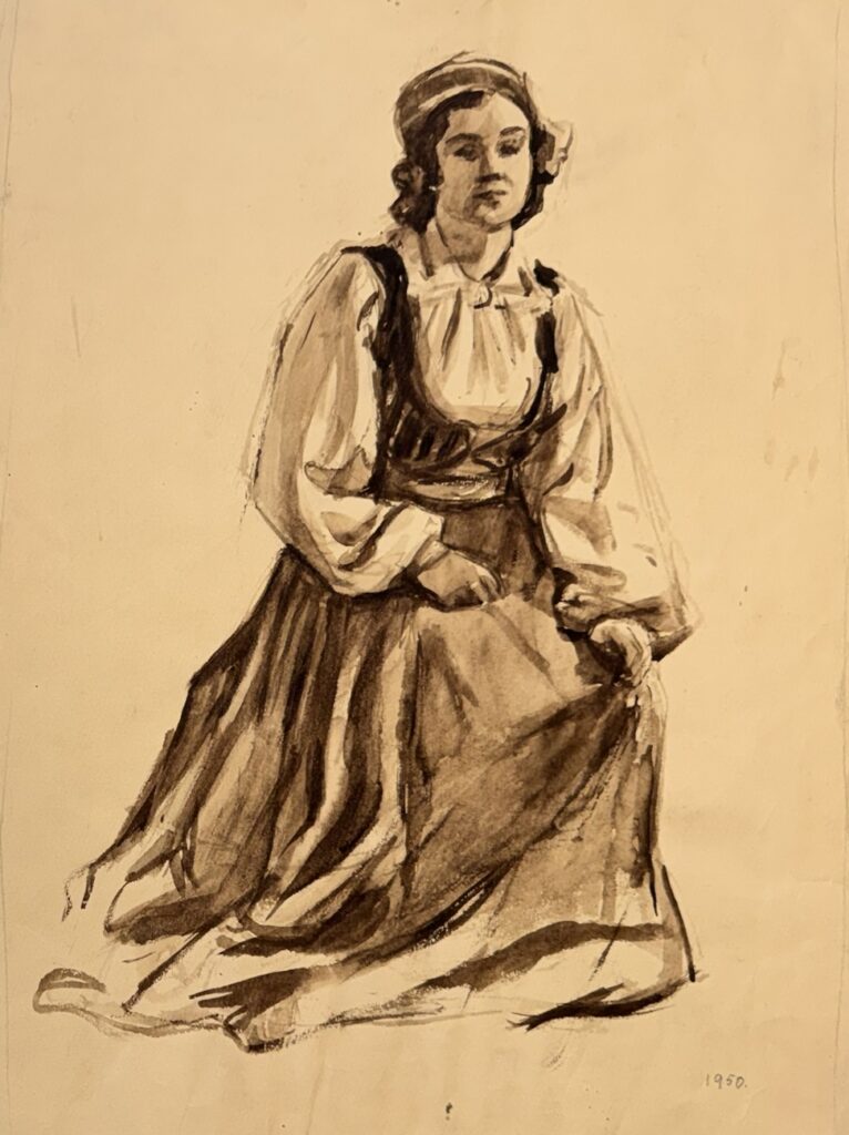 "Istuv naine rahvarõivais", 1950